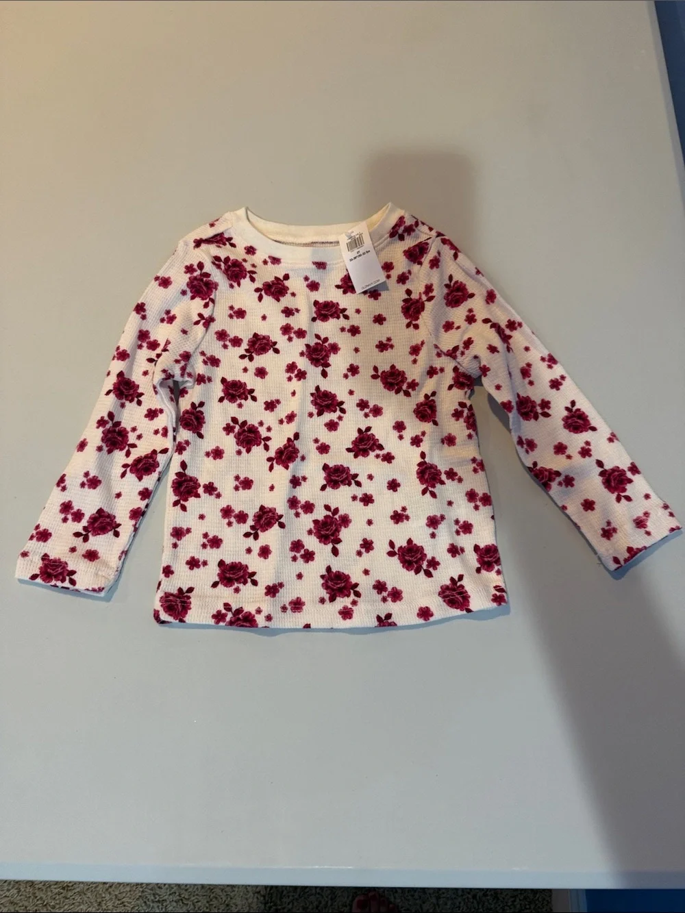 Old Navy White Long-Sleeve Thermal Top with Pink Floral Print 2T NWT NEW